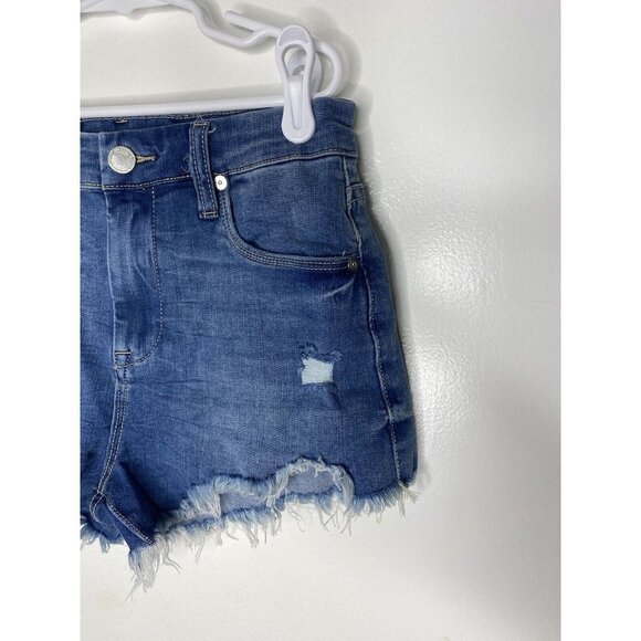 Blank NYC Womens 25 Medium‎ Wash Mid Rise Distressed Frayed Wedge Jean Shorts - Picture 3 of 6